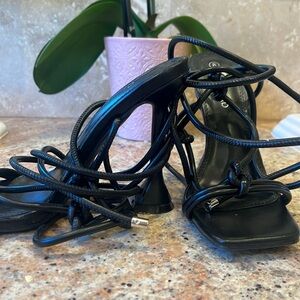 Lace up black heels